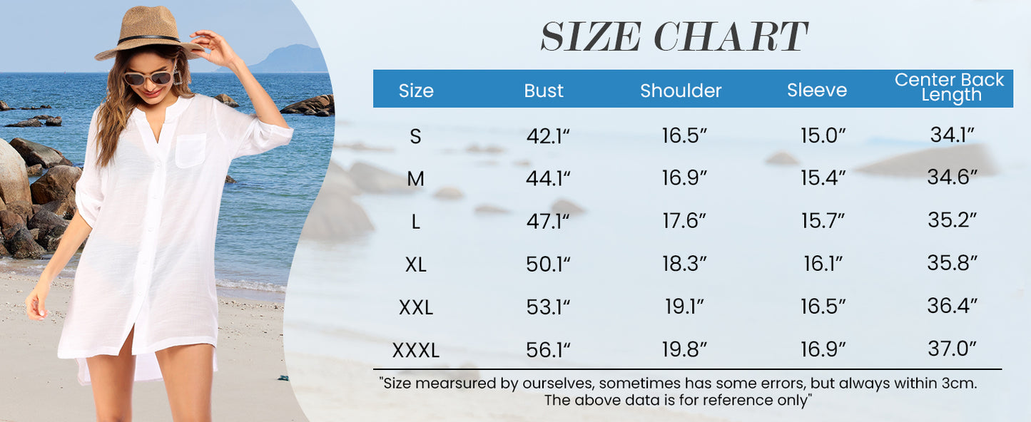 Ekouaer Bathing Suit Cover Up for Women V Neck Button Down Swimsuit Coverup Beach Dress Shirt