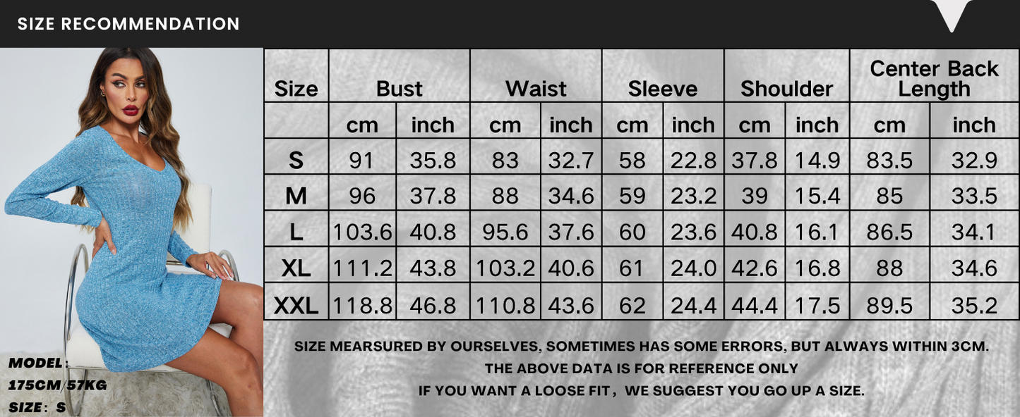 Ekouaer Womens Nightgown Long Sleeve Rib Knit Pajama Dress V Neck Soft Loungewear Sleepwear