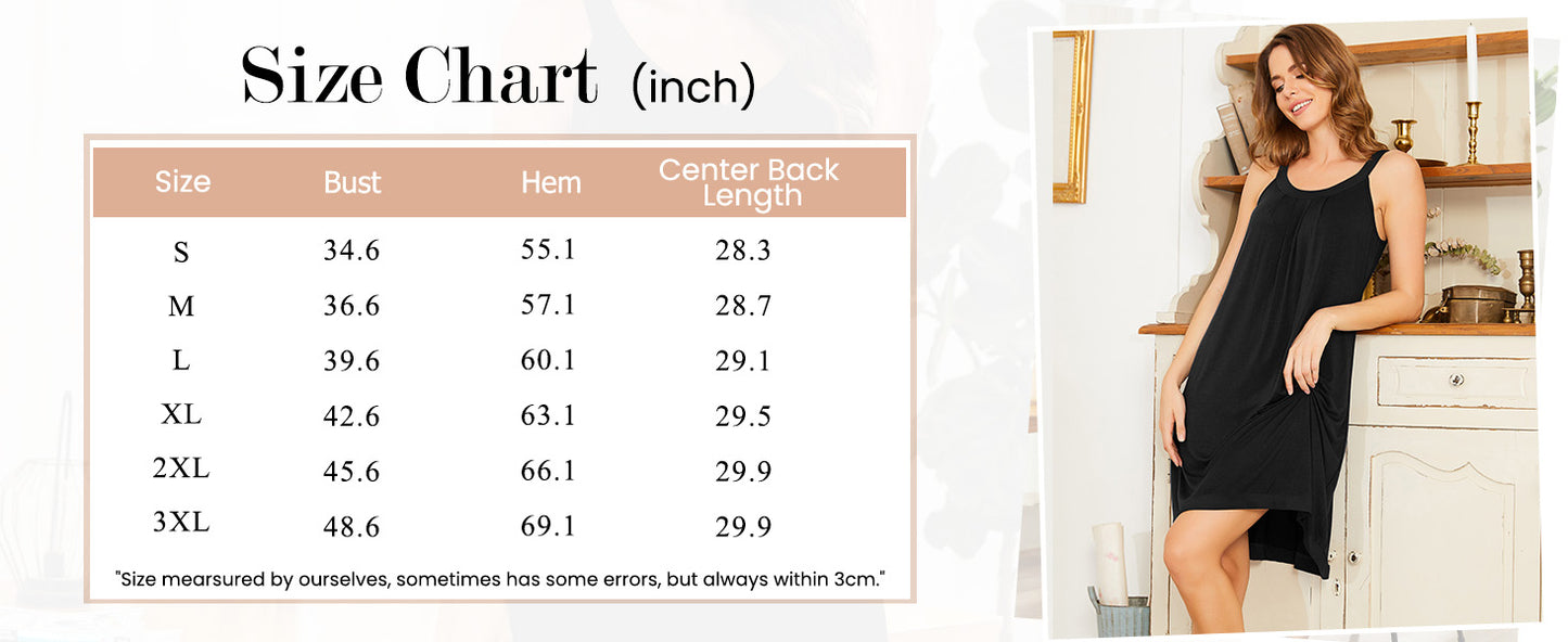 Ekouaer Women's Nightgown Sleeveless Sleepwear Wide Strap Sleep Shirt Pleated Scoopneck Nightshirt