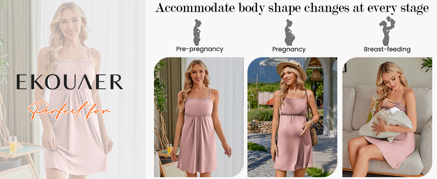 Ekouaer Women's Nursing Nightgown Maternity Dress Breastfeeding Gown Full Slips Sleepwear