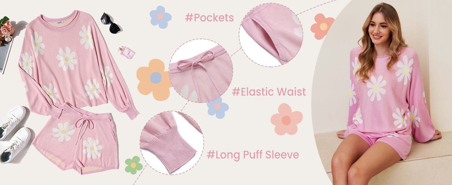 Ekouaer Knit Pajamas Set for Women Lounge Wear Sets Long Sleeve Sweatsuit Matching 2 Piece Outfits Casual Sweater Sets