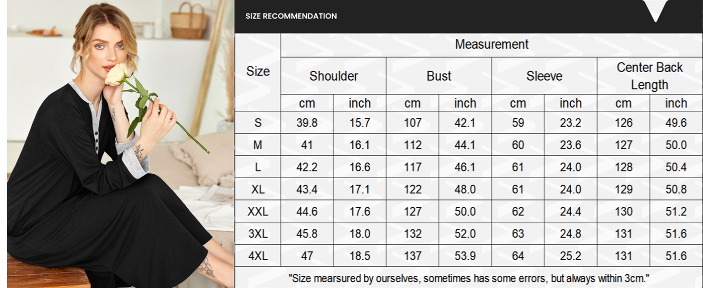 Ekouaer Womens Nightgown Long Loungewear V Neck Nightshirt Sleepwear Full Length Sleepshirt with Pockets