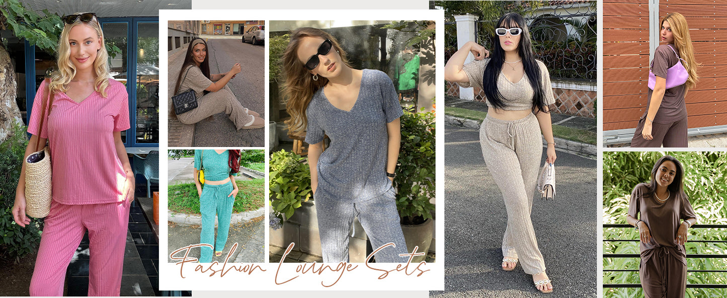 Ekouaer Pyjama Damen Herbst Schlafanzug Kurzarm Lang Hose Rippen Nachtw?sche