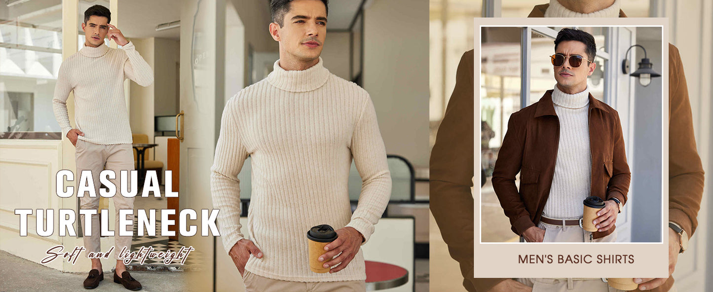 Ekouaer Mens Thermal Top Base Layers Turtleneck Long Sleeve Slim Fit Jumper Fall Winter Thermal Underwear Ribbed Lightweight