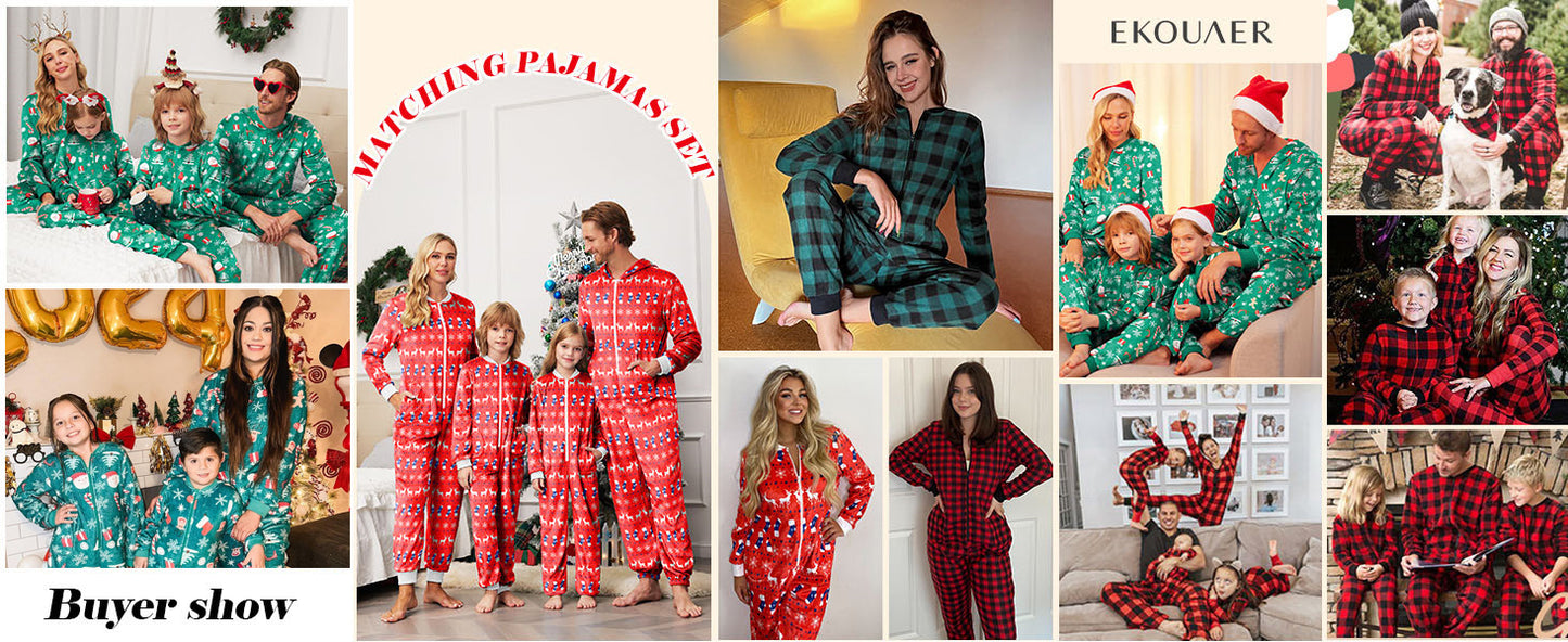 Ekouaer Christmas Onesie Fleece Long Sleeve Adult One Piece Pajamas for Women Zipper Pjs with Pocket
