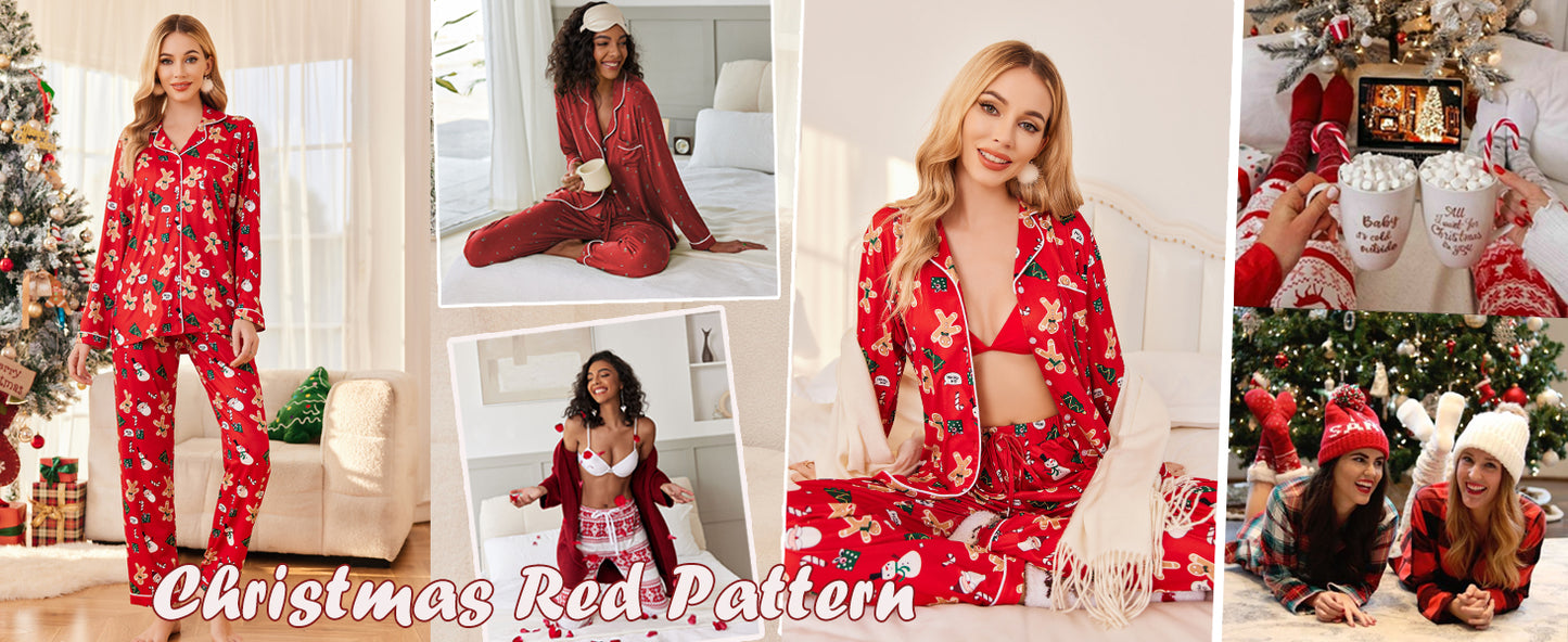 Ekouaer Pajamas Women's Long Sleeve Sleepwear Soft Button Down Loungewear Pjs Lounge Set Nightwear