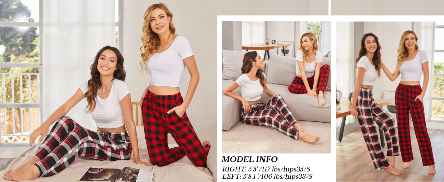 Ekouaer Women Pajama Pants Comfy Pj Bottom with Pockets Stretch Plaid Sleepwear