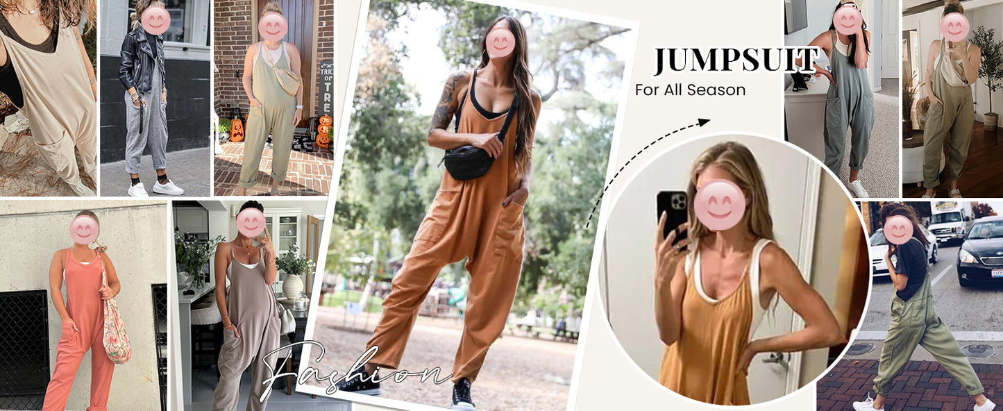 Ekouaer Womens Sleeveless Jumpsuit Loose Spaghetti Strap Baggy Overalls Jumpers Casual Long Pants Rompers with Pockets 2025