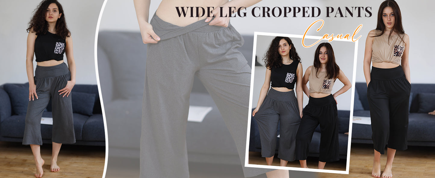 Ekouaer Womens Pajama Pants Wide Leg Capri Yoga Pants Lounge Comfy Sleep Pj Bottoms with Pockets