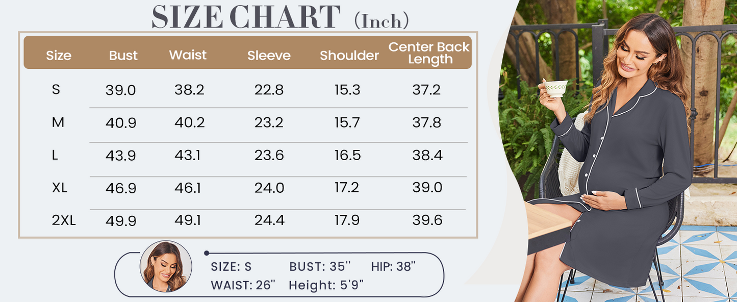 Ekouaer Women's Nightgown Long Sleeve Nightshirt Button Down Sleepshirt Boyfriend Sleepwear Pajama Dress