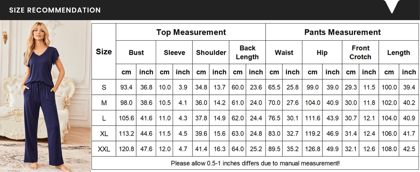 Ekouaer 2 Pack Womens Pajamas Short Sleeve Sleepwear Top with Pants Super-Soft Printed Lounge Sets