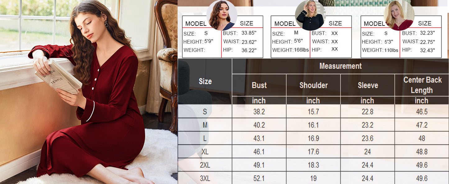 Ekouaer Nightgowns for Women Long Sleeve Nightgown Long Sleepwear Button Down Sleep Shirt Soft Night Gown
