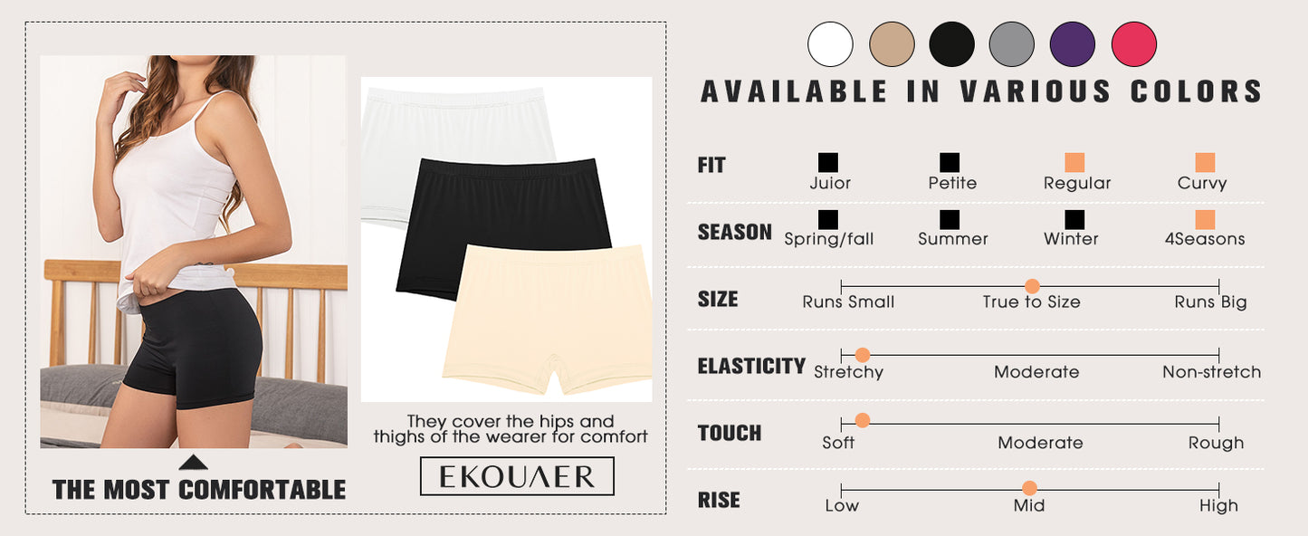 Ekouaer Boyshort Panties Women's Soft Underwear Briefs Invisible Hipster 3 Pack Seamless Boxer Brief Panties
