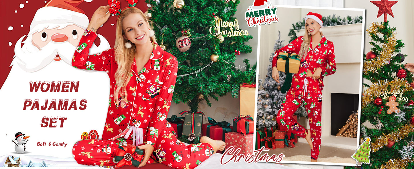 Ekouaer Pajamas Set Long Sleeve Sleepwear Womens Button Down Nightwear Soft Pj Loungewear with Pockets