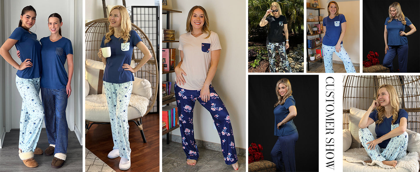 Ekouaer Pajama Sets for Women 2 Piece Short Sleeve Pj Sets With Long Printed Pants Sleepwear Casual Lounge Sets