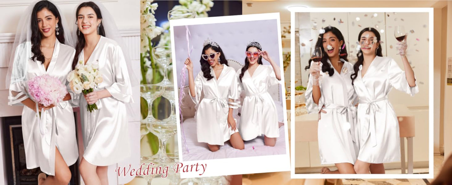 Ekouaer Women's Satin Robe Silk Bathrobe Bridesmaid Wedding Bridal Party Robes 3/4 Bell Sleeve Sleepwear