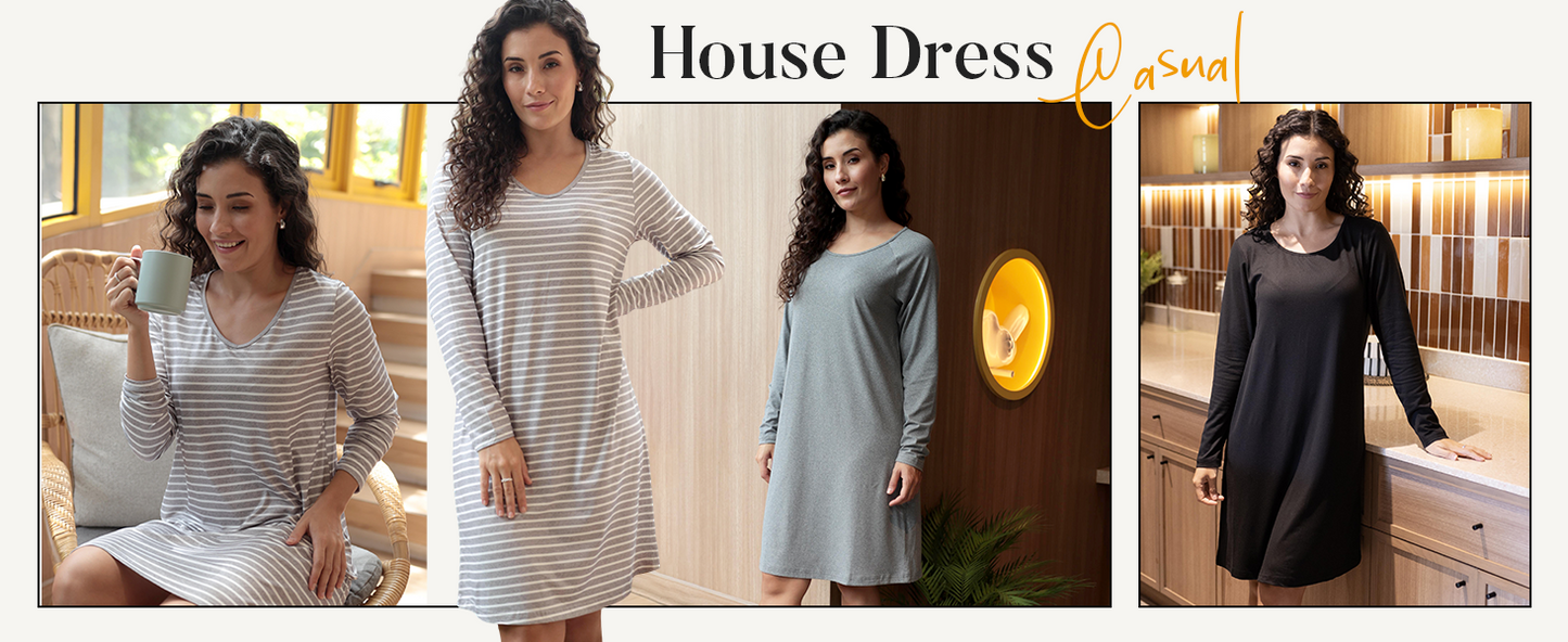 Ekouaer 3 Pack Women's Nightgowns Long Sleeve Sleep Shirts Comfy Soft Nightshirt Women Pajama Sleep Dress Cute Sleepwear