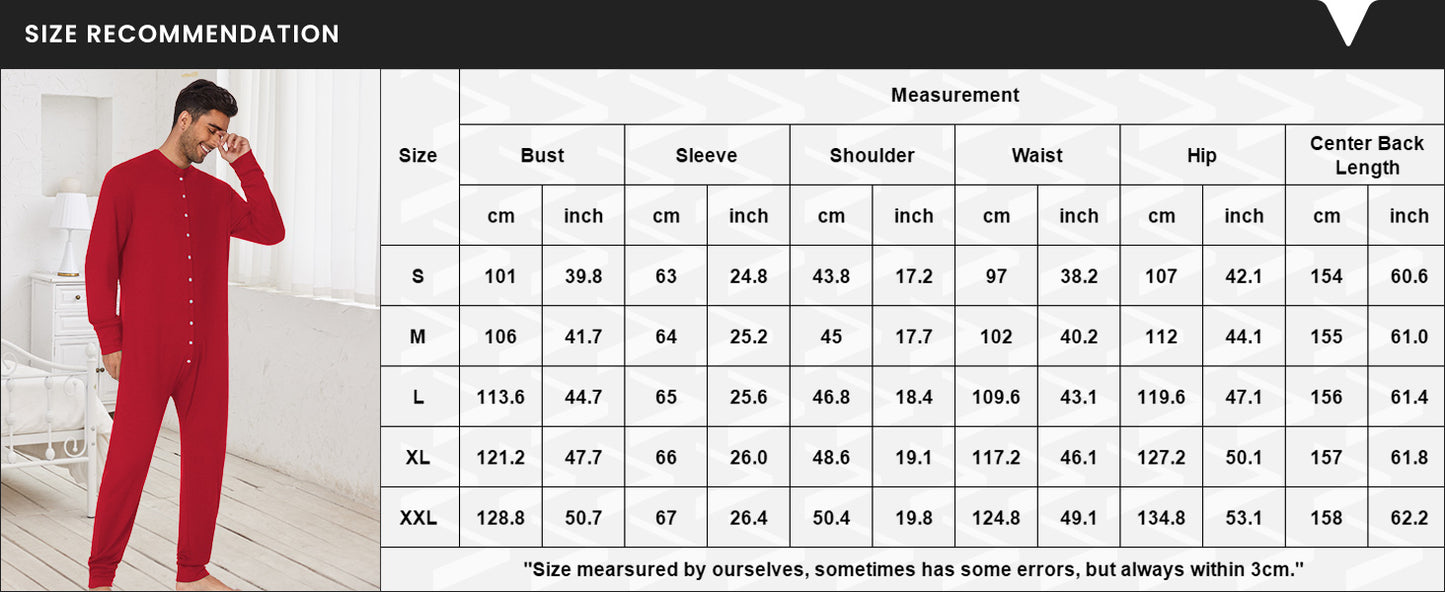 Ekouaer Men's One Piece Pajama Thermal Full Button Union Suit Long Sleeve Onesie with Button Flap