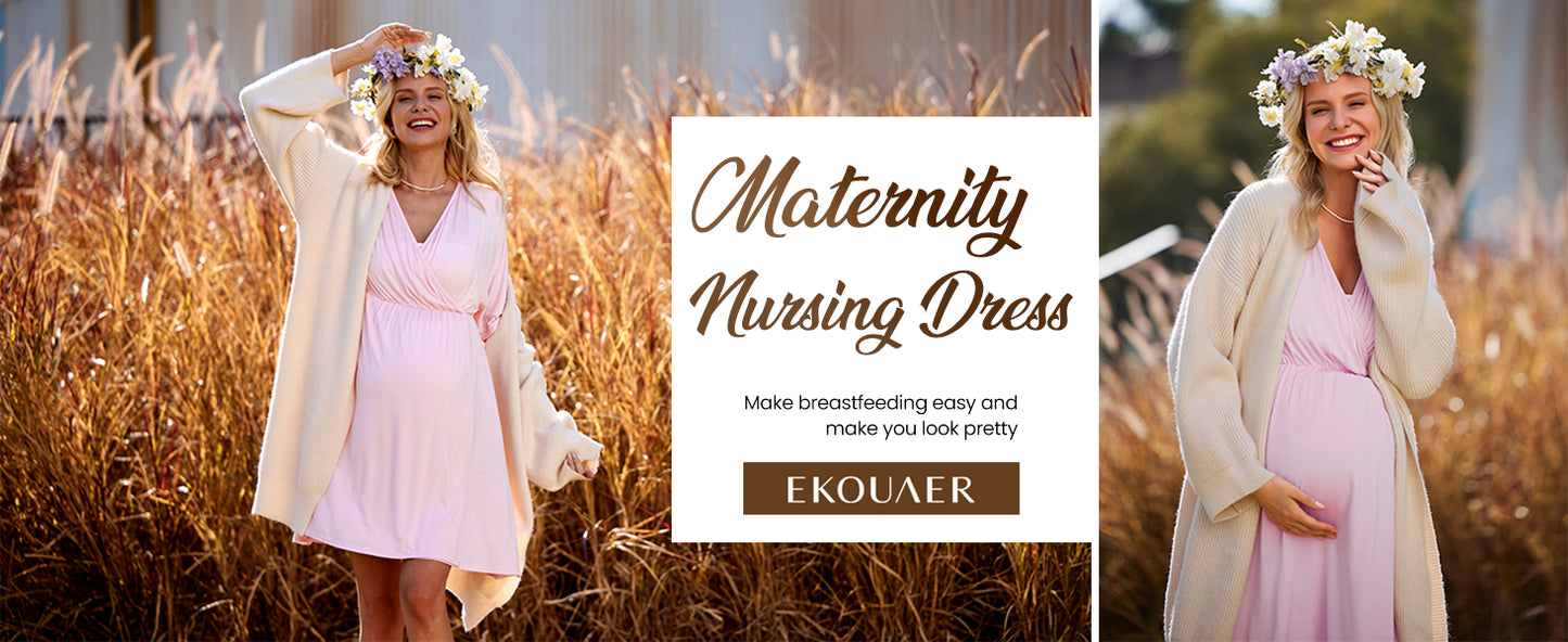 Ekouaer 3 in 1 Labor/Delivery/Hospital Gown Maternity Dress Nursing Nightgown Sleepwear for Breastfeeding