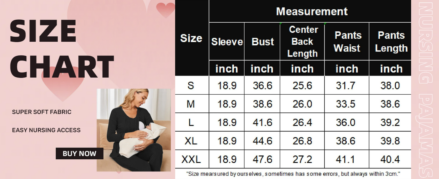 Ekouaer Maternity Nursing Pajama Set Long Sleeve Top & Pants with Pockets Breastfeeding Sleepwear Double Layer Pregnancy