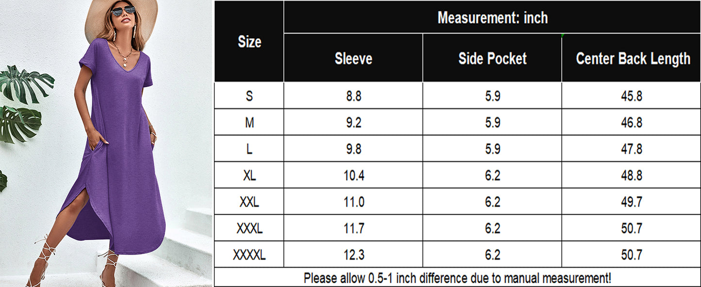 Ekouaer Nightgowns for Women V Neck Nightshirts Short Sleeve Soft Sleepwear Side Split Pockets Long Nightdress