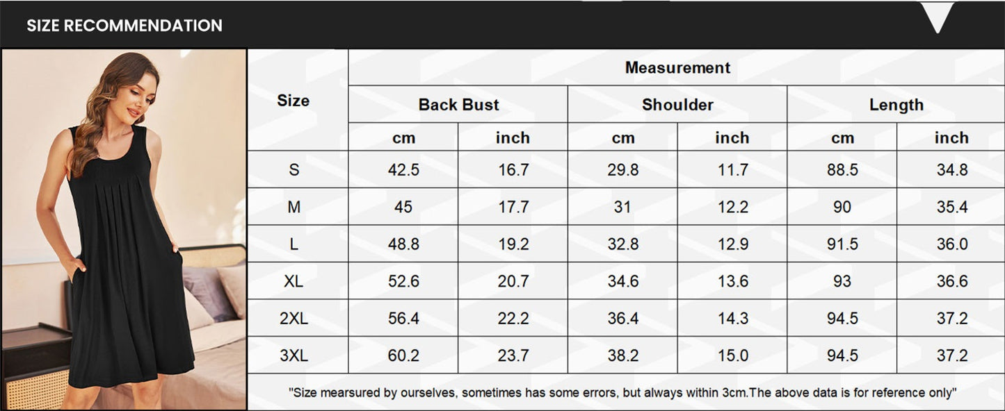 Ekouaer Women Nightgown with Pockets Sleep Shirts Sleeveless Sleepwear Pleated Front Nightshirt Round Neck Nightdress