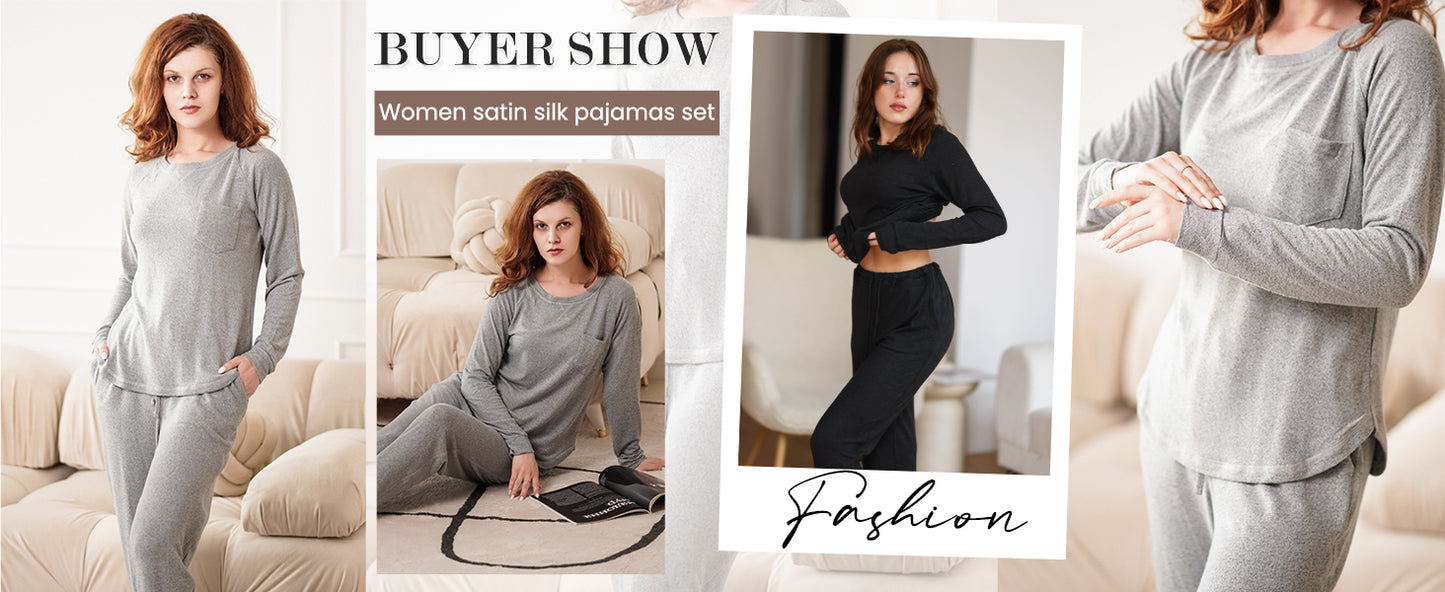 Ekouaer Womens Pajamas Set Long Sleeve Loungewear Soft Lounge Set Joggers with Pockets