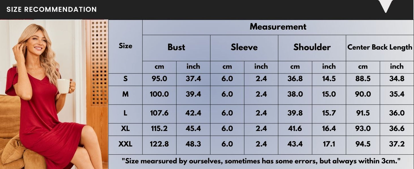 Ekouaer Womens Nightgown Short Sleeves Sleepwear V Neck Nightgowns for Women Petal Sleeves Houses Dress Sleepshirt