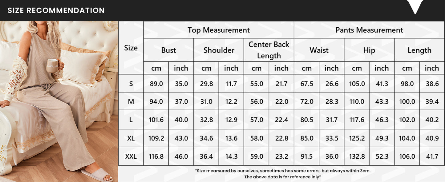 Ekouaer Womens Pajamas 2 Piece Lounge Set Waffle Knit Loungewear Sleeveless Tank Top with Long Pants Outfits