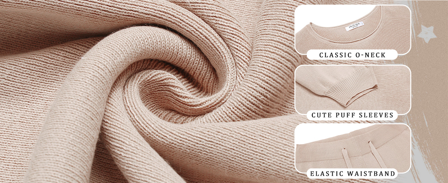Ekouaer Knit Lounge Sets for Women 2 Piece Cozy Long Sleeve Pullover Sweater Top and Wide Leg Pants Set Pajamas Outfits