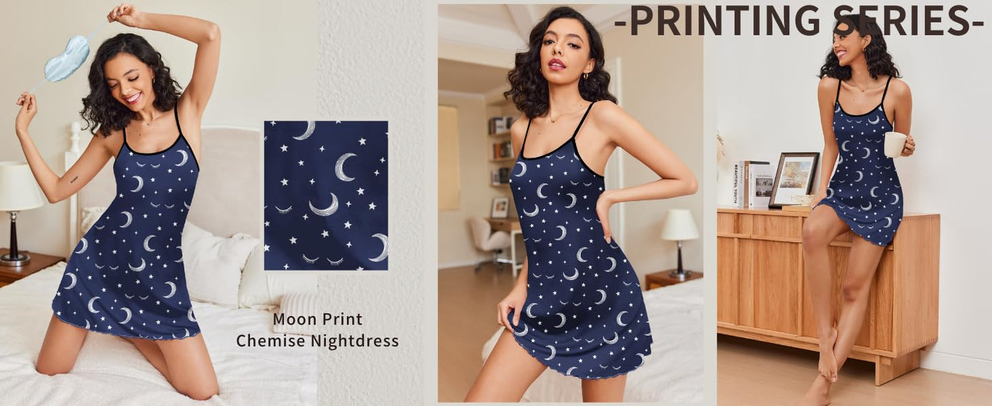 Ekouaer Womens Nightgown Pj Dress for Women Adjustable Spaghetti Chemise Sleeveless V Neck Sleepwear
