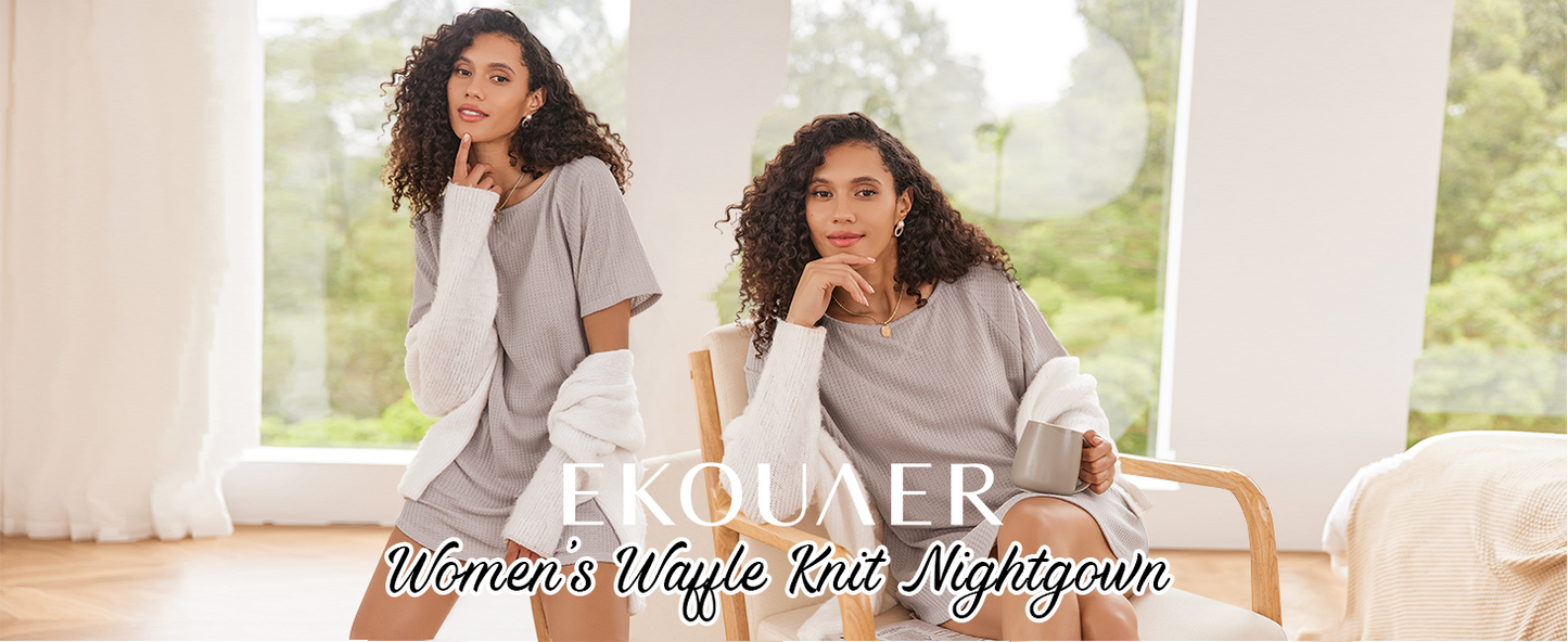 Ekouaer 3 Pack Women's Short Sleeves Shirt Casual Sleepdress Oversized Nightgown Sleepwear Set