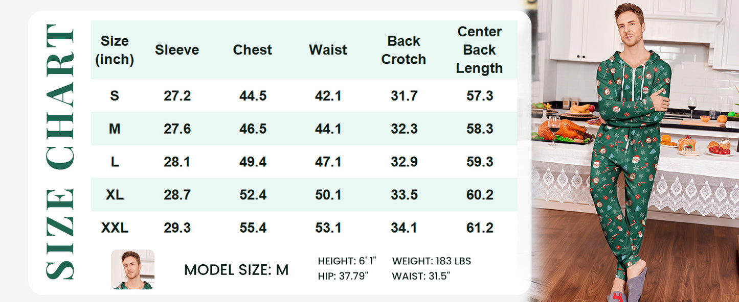 Ekouaer Christmas Onesie for Couples Zipper Hooded Adult Matching Onesie Pajamas with Pockets