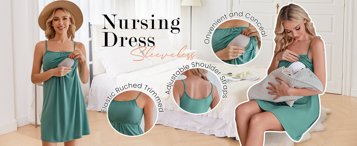 Ekouaer Women's Nursing Nightgown Maternity Dress Breastfeeding Gown Full Slips Sleepwear