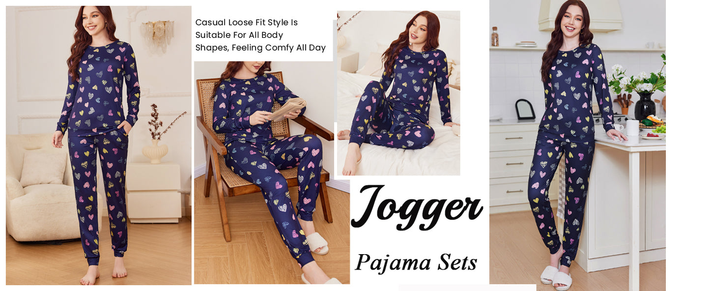 Ekouaer Womens Jogger Pajama Sets Long Sleeve Sleepwear Round Neck Nightwear Soft Pjs Lounge Sets with Pockets