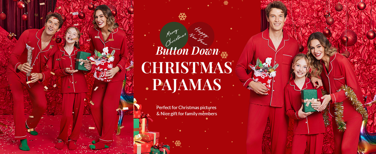 Ekouaer Christmas Family Matching Pajamas Long Sleeve Button Down Pj Set Festival Party Sleepwear
