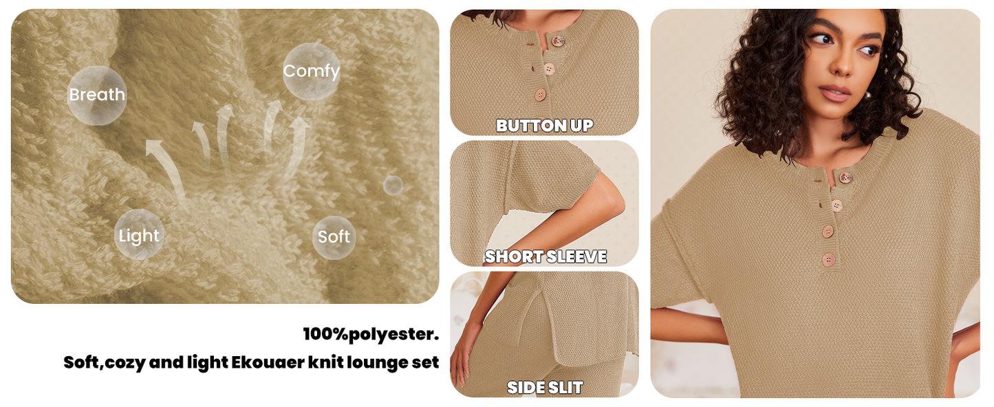 Ekouaer Lounge Sets for Women 2 Piece Pullover Sweater Set Knit Tops Wide Leg Pants Sweatsuits Casual Travel Outfits