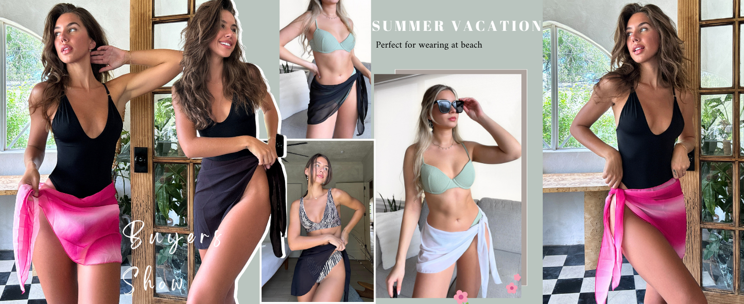 Ekouaer 2 Pieces Women Beach Sarongs Sheer Cover Ups Chiffon Bikini Wrap Skirt for Swimwear