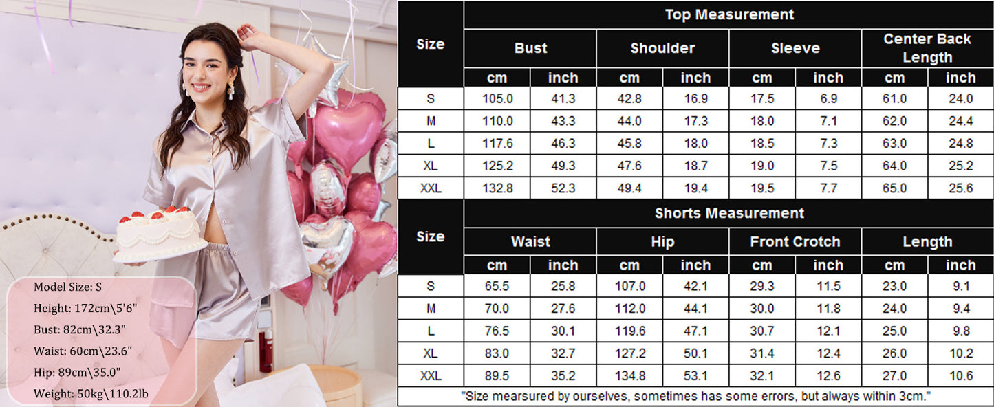 Ekouaer Silk Pajamas for Women Short Sleeve Satin Pajama Set 2 Piece Button Down Loungewear