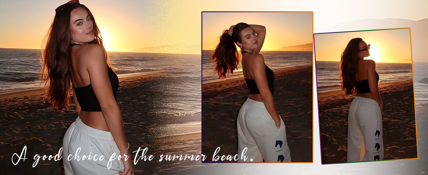 Ekouaer Women Halter Top Backless Scroop Neck Slim Stretchy Ribbed Knit Camisole Crop Tops