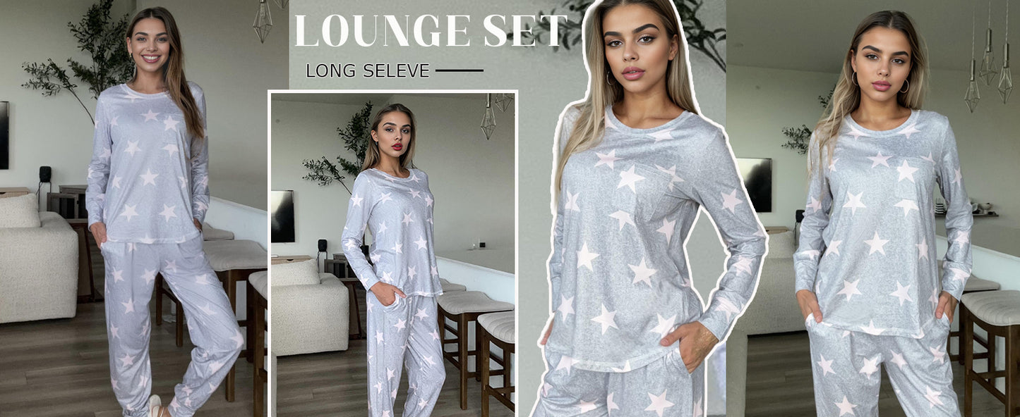 Ekouaer Pajamas Women's Long Sleeve Pj Set Soft 2 Piece Loungewear Sleepwear with Jogger Pants
