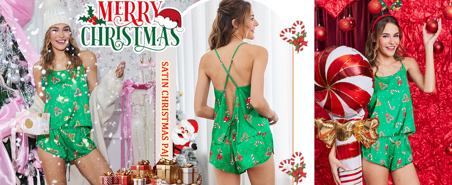 Ekouaer Silk Pajamas Set for Women Satin Backless Lingerie Pjs Cami Top and Shorts Nightwear