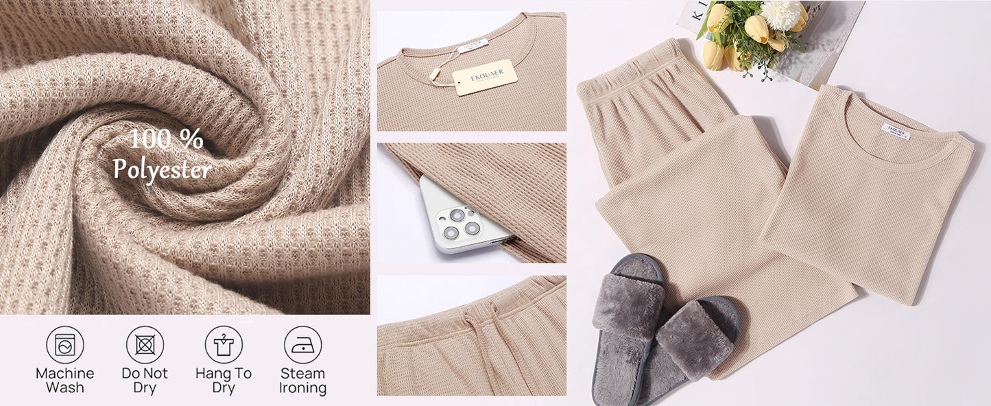 Ekouaer Womens Pajamas 2 Piece Lounge Set Waffle Knit Loungewear Sleeveless Tank Top with Long Pants Outfits