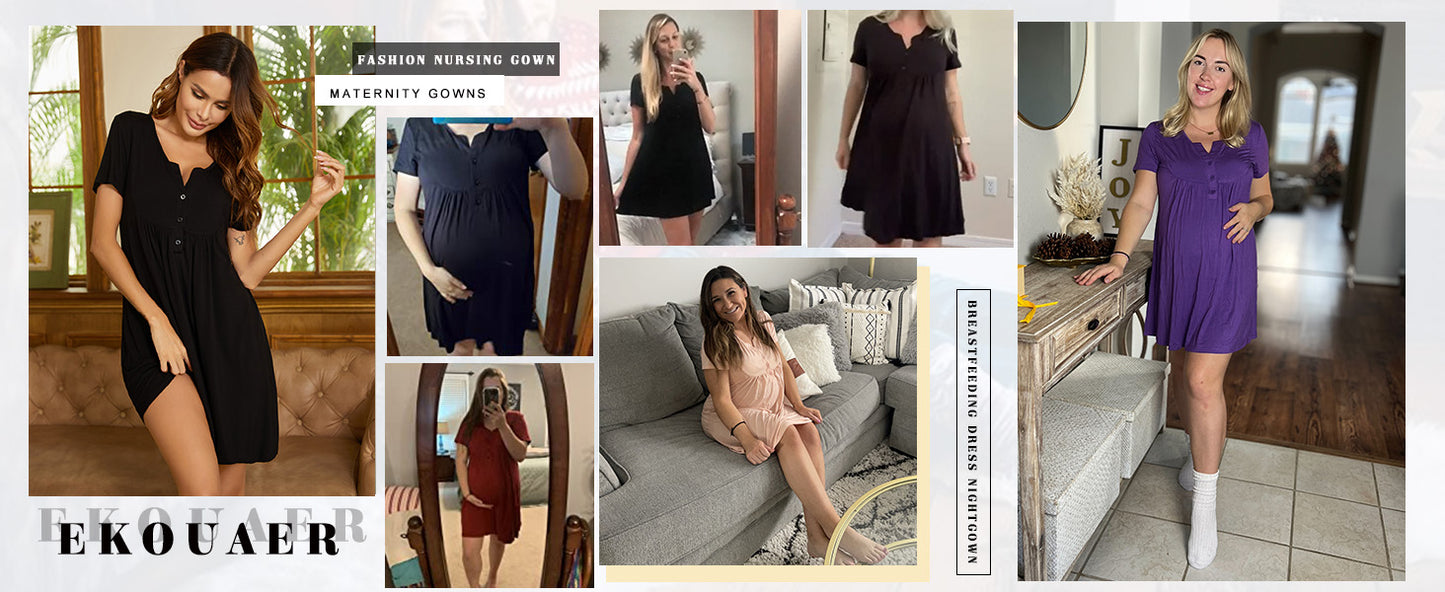 Ekouaer Labor and Delivery Gown, Nursing Nightgown, Maternity Nightgowns for Hospital Short Breastfeeding Nightgown