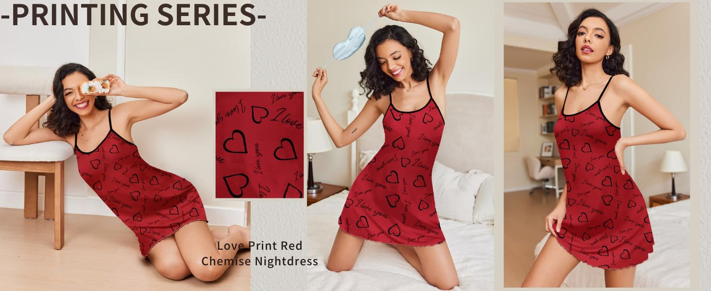 Ekouaer Womens Nightgown Pj Dress for Women Adjustable Spaghetti Chemise Sleeveless V Neck Sleepwear