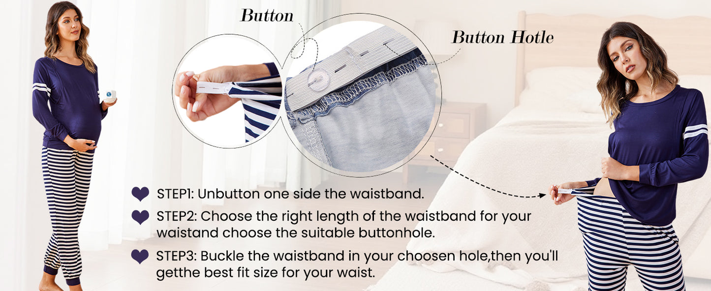 Ekouaer Maternity Pajama Set Nursing Pjs Women Breastfeeding Pregnancy Postpartum Clothes Long Sleeve Top & Pant with Pockets