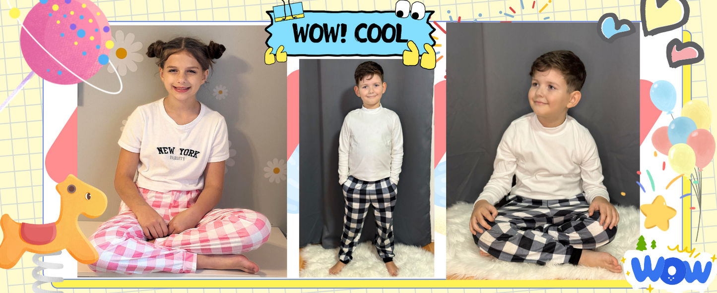 Ekouaer Boys Jogger Pajama Pants Long Plaid Pj Pants Elastic Waistband Lounge Pants with Pockets