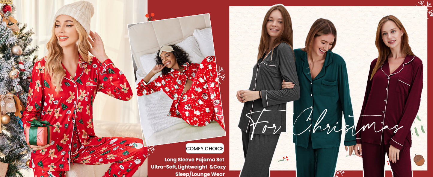 Ekouaer Pajamas Women's Long Sleeve Sleepwear Soft Button Down Loungewear Pjs Lounge Set Nightwear