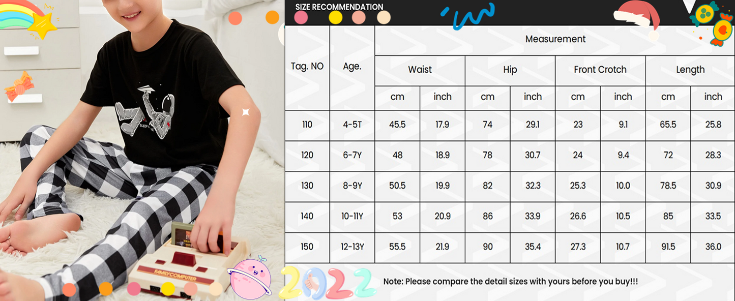 Ekouaer Boys Pajama 3 Pack Sleep Pants - Soft Elastic Waist Kids Plaid Lounge Bottoms With 2 Pockets