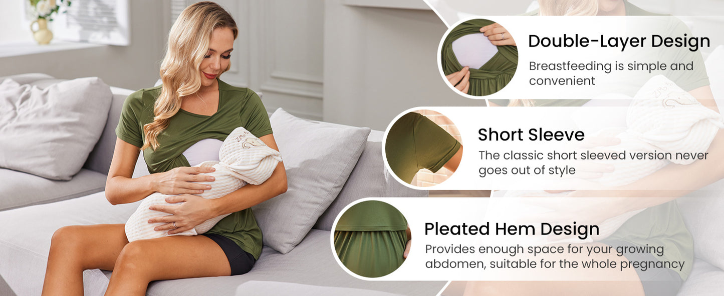 Ekouaer Womens Nursing Tops 3 Packs Short Sleeve Breastfeeding Shirts Double Layer Postpartum Shirt Nursing Shirts